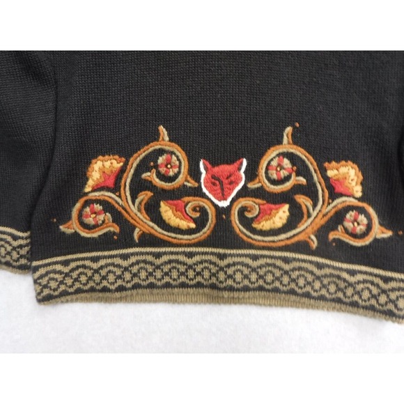 Woman's Herman Geist Hand Embroidered Wool Acrylic Fox V-neck Pullover Sweater L - Picture 2 of 9